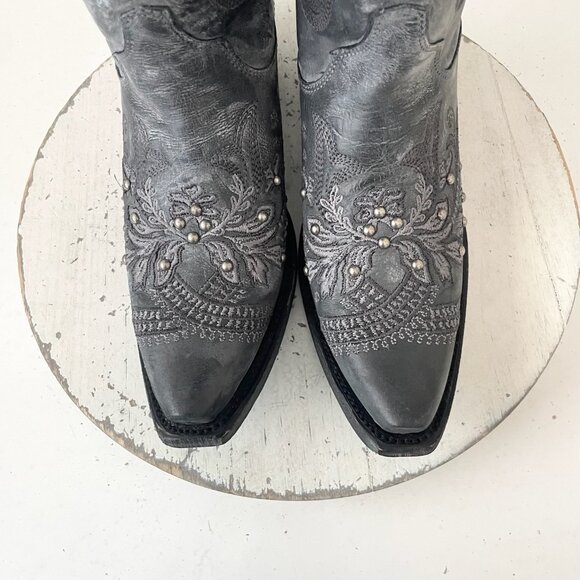 Lane Santorini Womens Cowboy Boots 7.5 Black Gray Western Cowgirl Mid Calf Tall - Picture 6 of 11